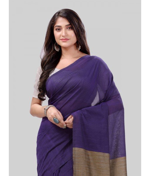 DESH BIDESH Women`s Khadi Cotton Handloom RupSagar Design Saree Without Blouse Piece(Purple)